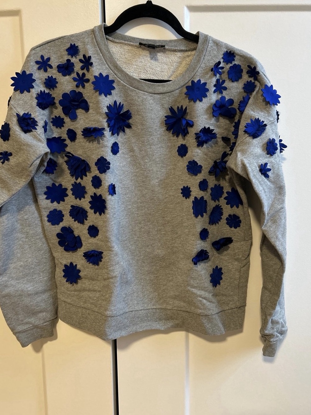 J.Crew Sweatshirt with Floral Appliqué Gray & Blue Small